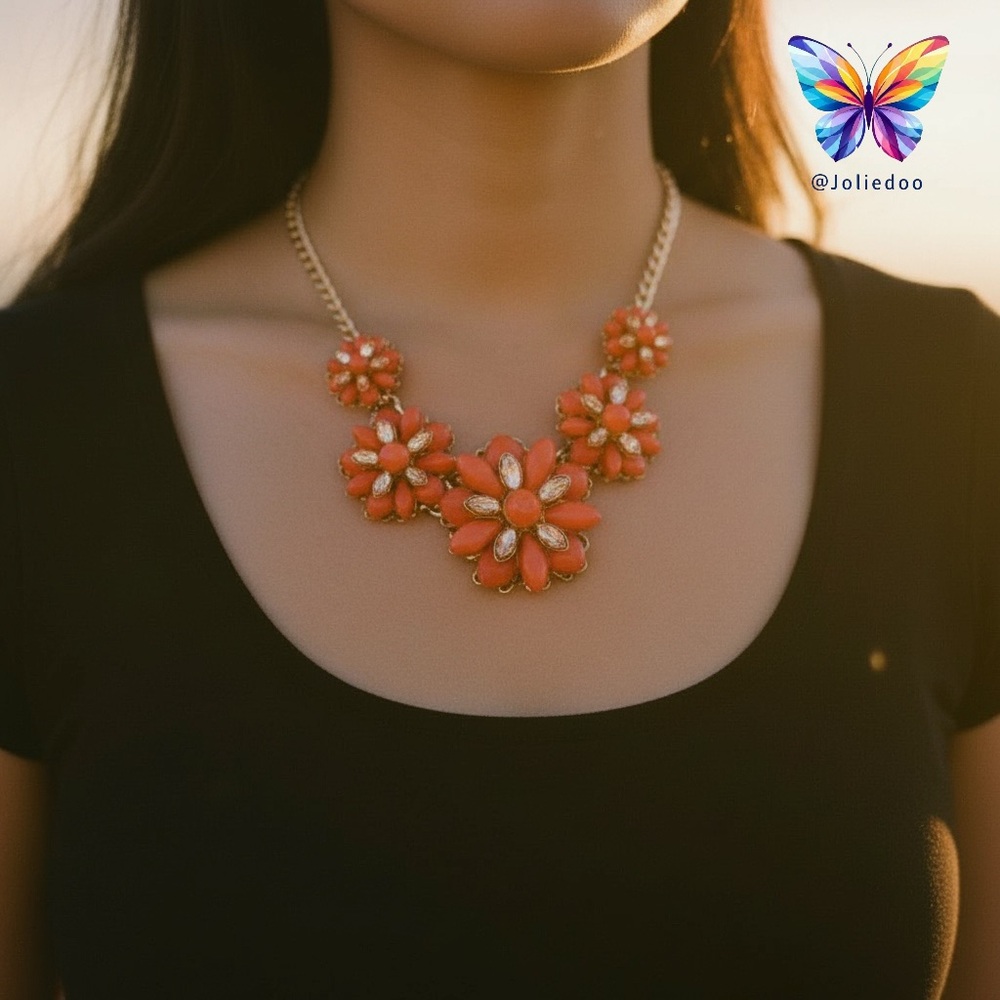 Beautiful Orange/Gold Floral Necklace